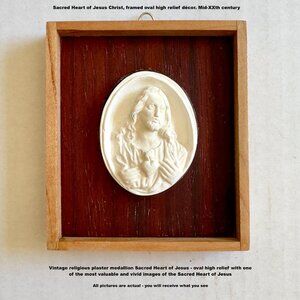 Sacred Heart of Jesus Christ, framed oval high relief décor. Mid-XX century